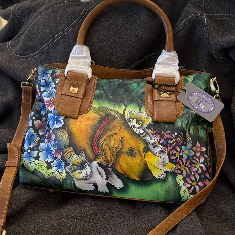 Sharif Hand Painted Hand-Painted Brown Leather Women's Bag